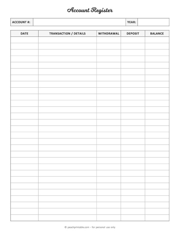 Account Register Template