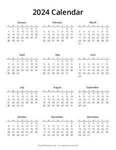Printable 2024 Yearly Calendar