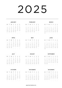2025 Calendar - Year at a Glance