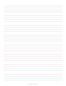 3/4 Handwriting Paper - 4 Lines - Red Blue