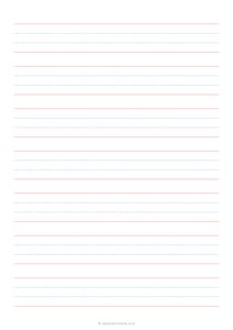 1 Handwriting Paper - 4 Lines - (A4) - Dashed - Red Blue