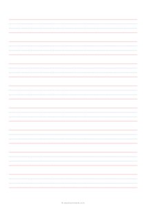3/4 Handwriting Paper - 4 Lines - Dashed - (A4) - Red Blue