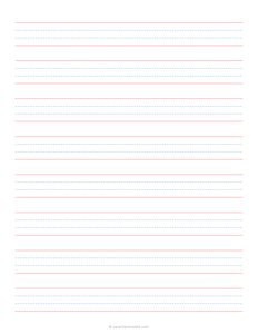 3/4 Handwriting Paper - 4 Lines - Dashed - Red Blue