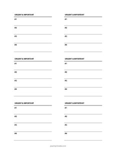 3x3 Post It Note Template - Urgent and Important