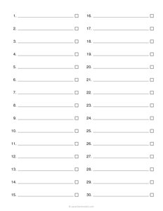 30 Items Numbered Checklist